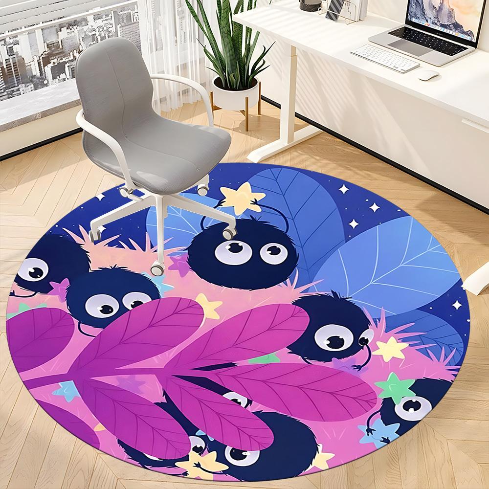 1pc Soot Sprites Office Round Area Rug,  Mat Suitable For Office, Under Office Chairs Bedroom Living Room Home Decor, Room Deco