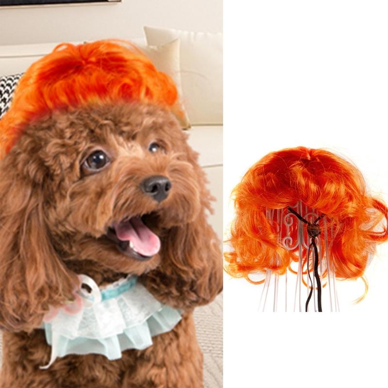 Small Dog Headwear Wigs with Bangs Curls Wigs Pet Birthday Photography Props Hair Accessories Adjustable Headwear