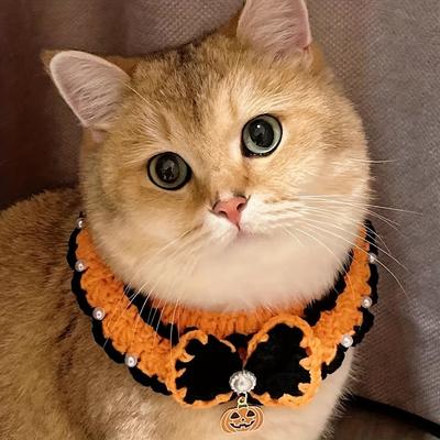 Костюм-ошейник для питомца на Хэллоуин из полиэфирного волокна ручной работы с узором тыквы, привидения, паука, мультяшное ожерелье-подвеска, подходит для средних собак и кошек