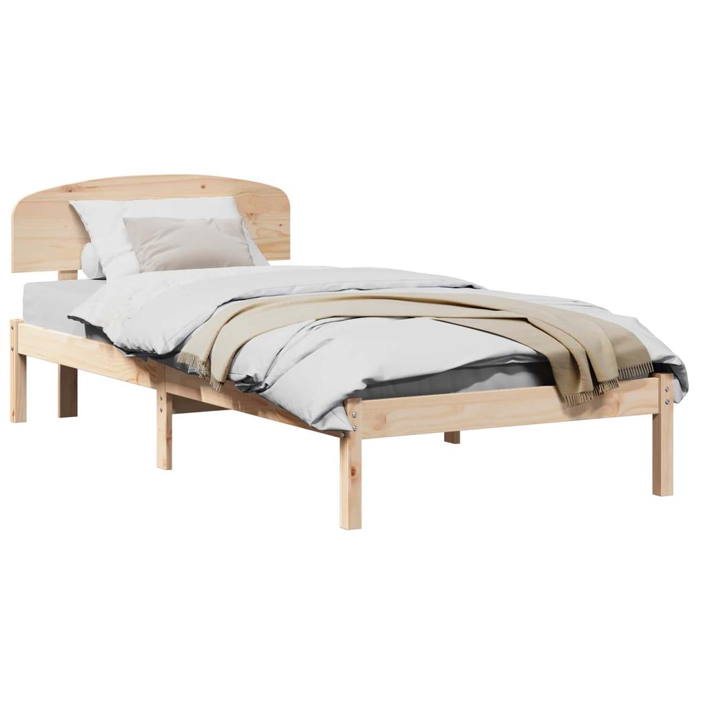 Natural Wooden Bed Frame with Headboard 90 x 200 cm Solid Pine Wood