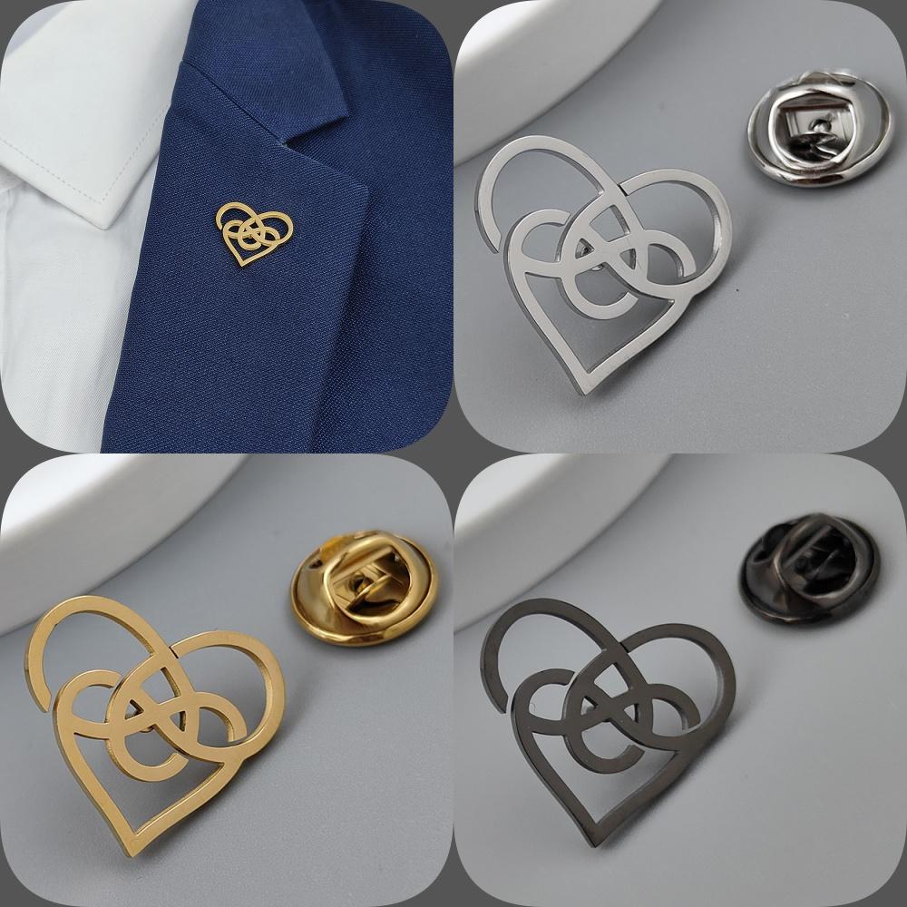 Heart Celtic knot gold-plated badge, suit lapel pin stainless steel black, women's anti-exposure buttons, men's brooch