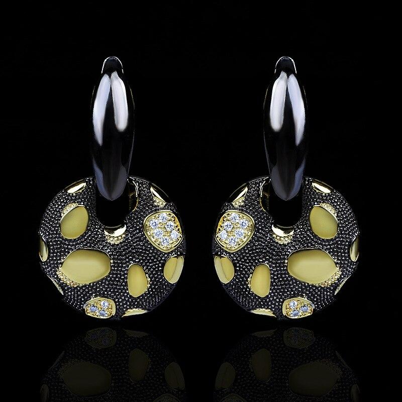 Classic Women's for Earrings Exaggerated Disc Hollow Pendant Earrings Unique Black Gold Jewelry Party Gift Gold Earings