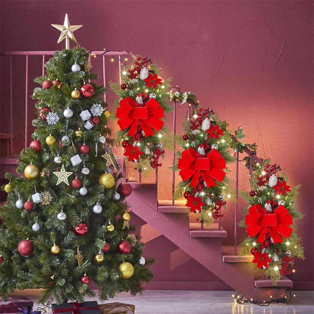 Christmas Staircase Wreath Floor Hanging Bow Pendant Decoration Christmas Nordic Home Style