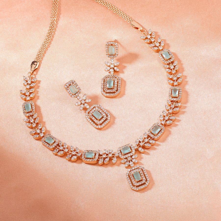 Классический дизайнерский комплект ожерелья Estele с покрытием из розового золота и CZ для женщин с мятно-зелеными камнями