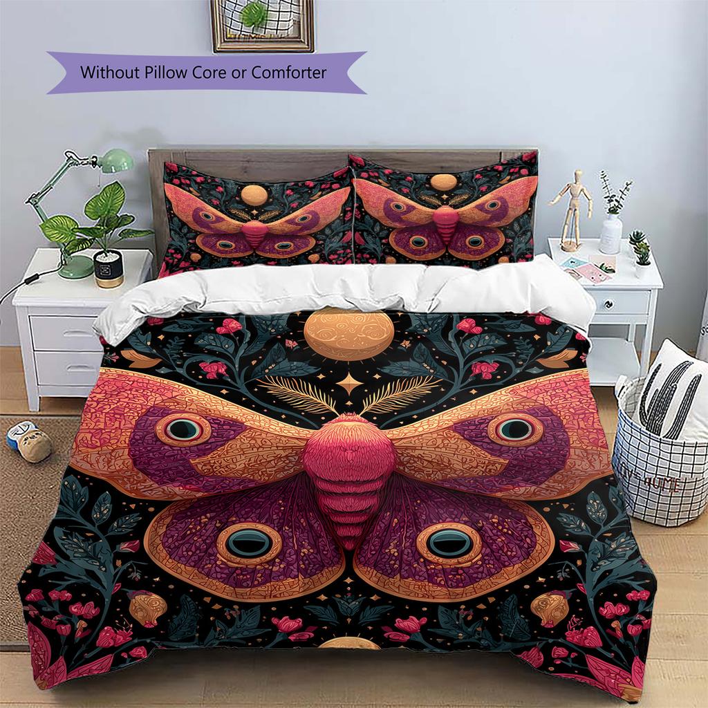 Moon Butterfly Pattern Bedding Quilt Set Quilt Cover Pillowcase Home Decoration Gift (1 * duvet cover + 2 * pillowcase, without core)