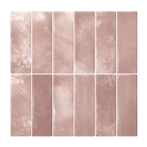 VEELIKE Waterproof Heat-Resistant Tile Sheets, 6 Sheets, 30x30cm Square, Marble Brick Pink Glossy Tile Stickers, 3D Wallpaper Stickers, Mosaic Wall St