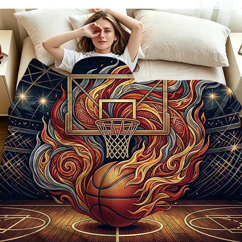 Basketball Print Flannel Blanket High Quality Warm Comfortable Cover for All Seasons Perfect for Gifts Home Decor