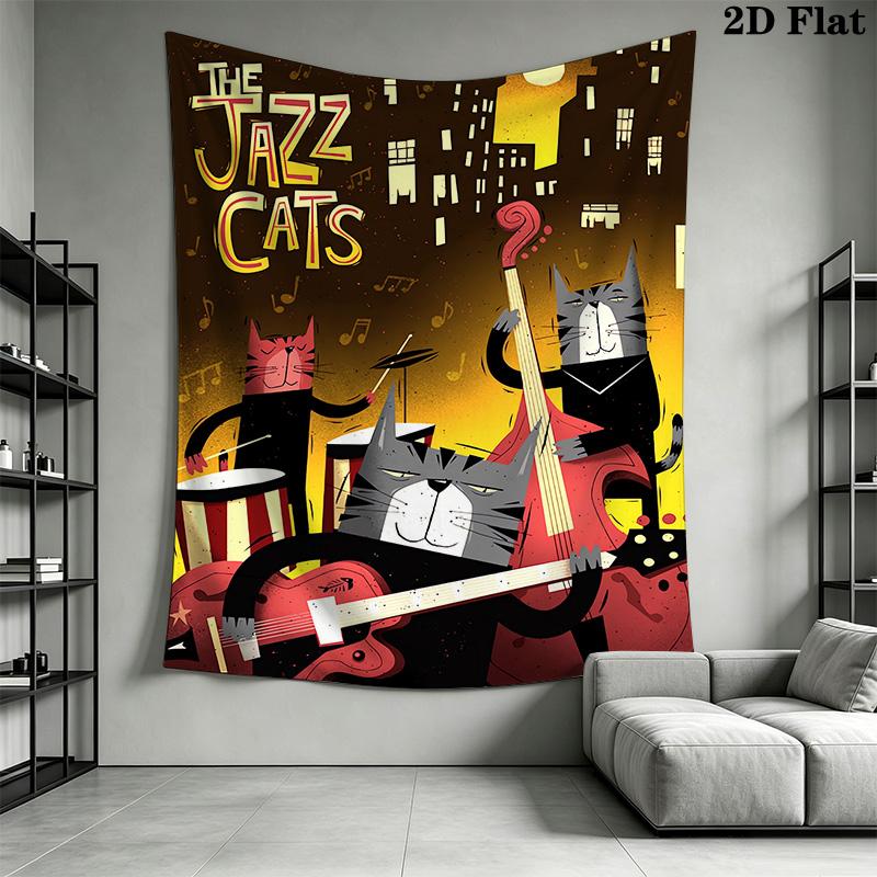 Jazz Cat Drummer Pattern Home Decor Tapestry, Wall Hanging, Decorative RV Wall Cloth.SGT0917342