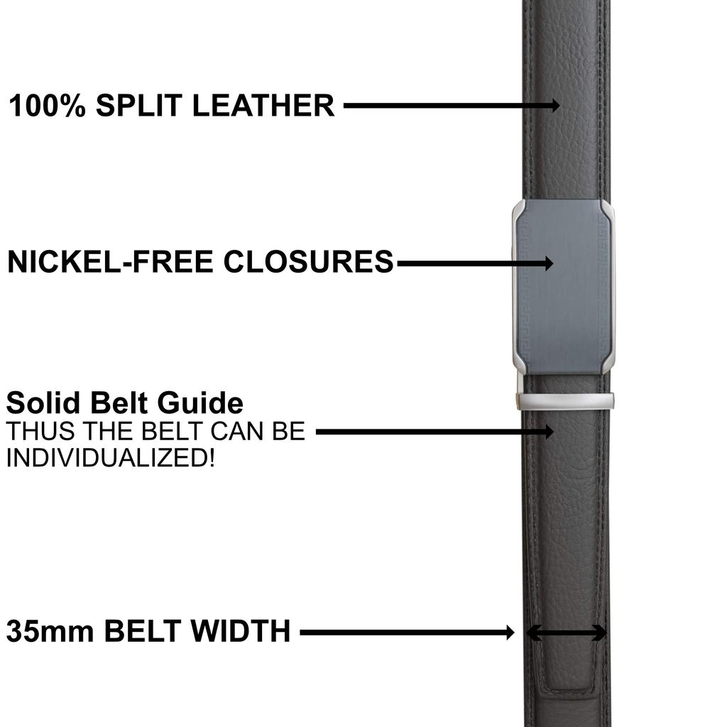 Большие размеры Мужской кожаный автоматический ремень укорачиваемый 160см Черный