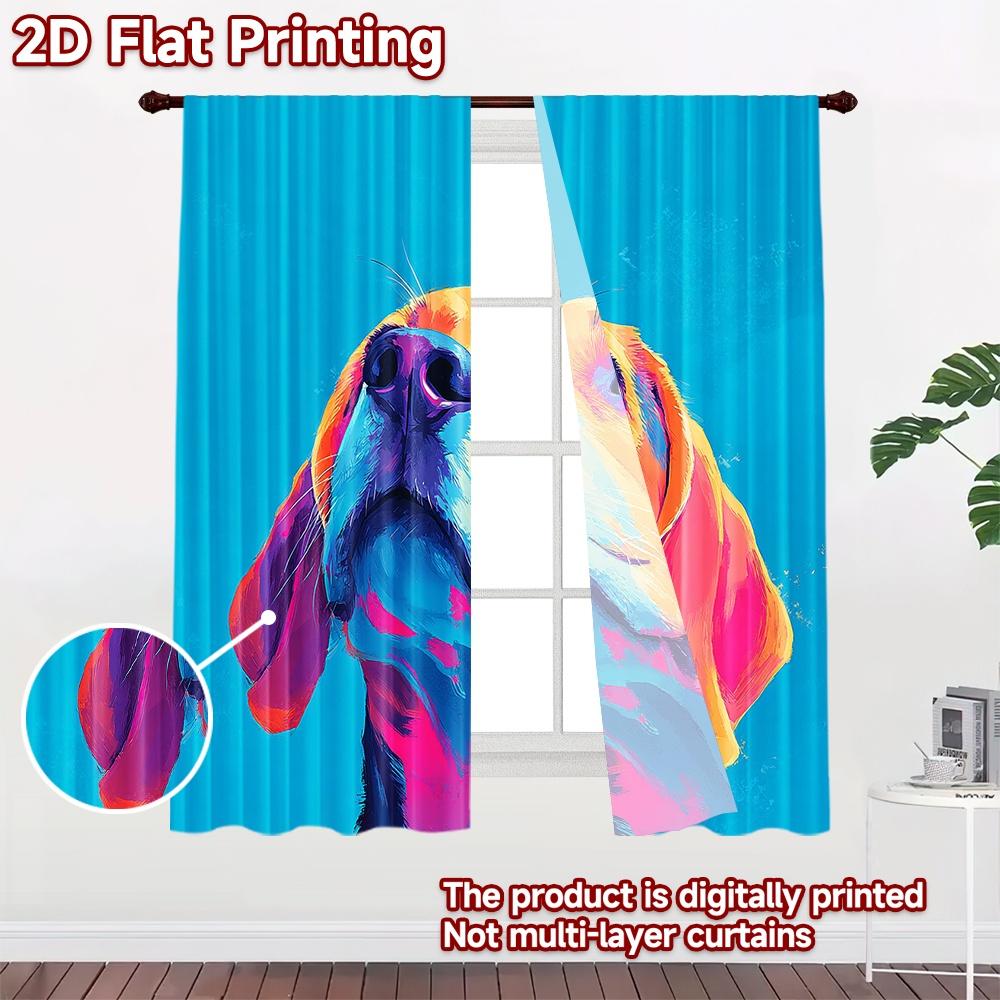 2D flat printing 2pcs Party Window Curtains Colorful Dog Portrait Digital Printed Polyester Drapes Festive Curtains Use for