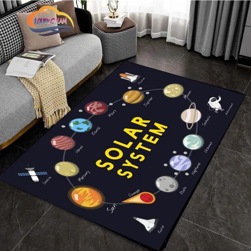 Cartoon Space Rug Universe Ufo and Many Planets In Galaxy Carpet Solar System Living Room Bedroom Fashion Decoration
