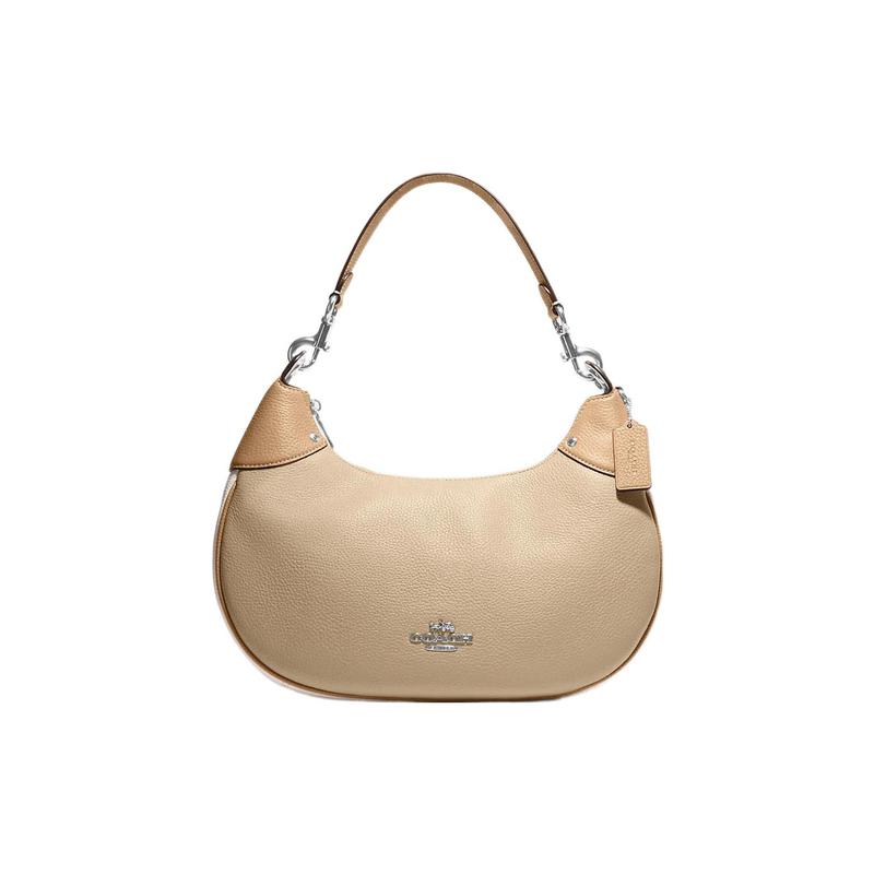 COACH Mara 34 solid color silver logo plate pebbled leather underarm bag half-moon bag hand shoulder bag large size women's khaki