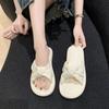 Fashion Sandals On Beach Open Toe Rubber Flat Woman Slippers Word Slides Shoes for Women Off White with Bow Outside House Home Luxury B
