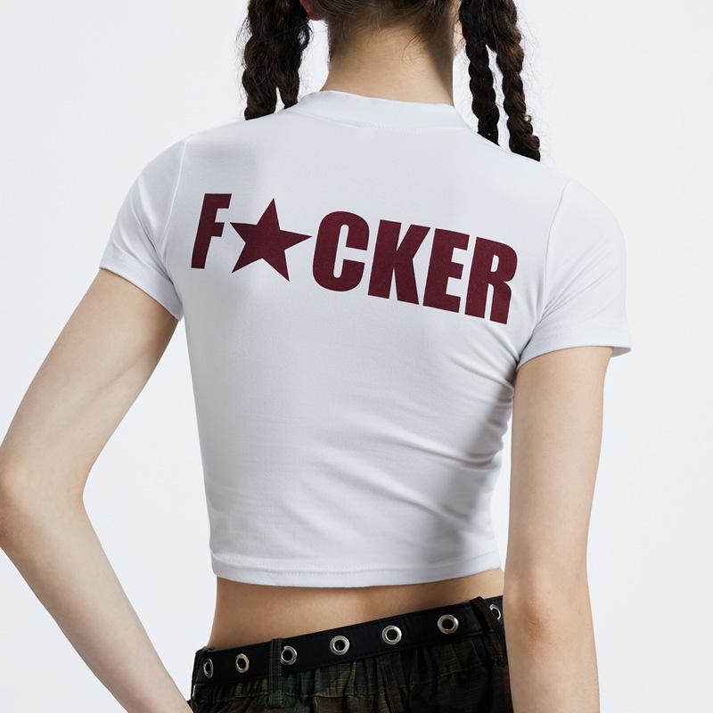 Y2K Fashion Letter Print Fairy Grunge Summer E-girl White Crop Tops Slim 2000s Streetwear Harajuku Goth Short Sleeve T-shirts
