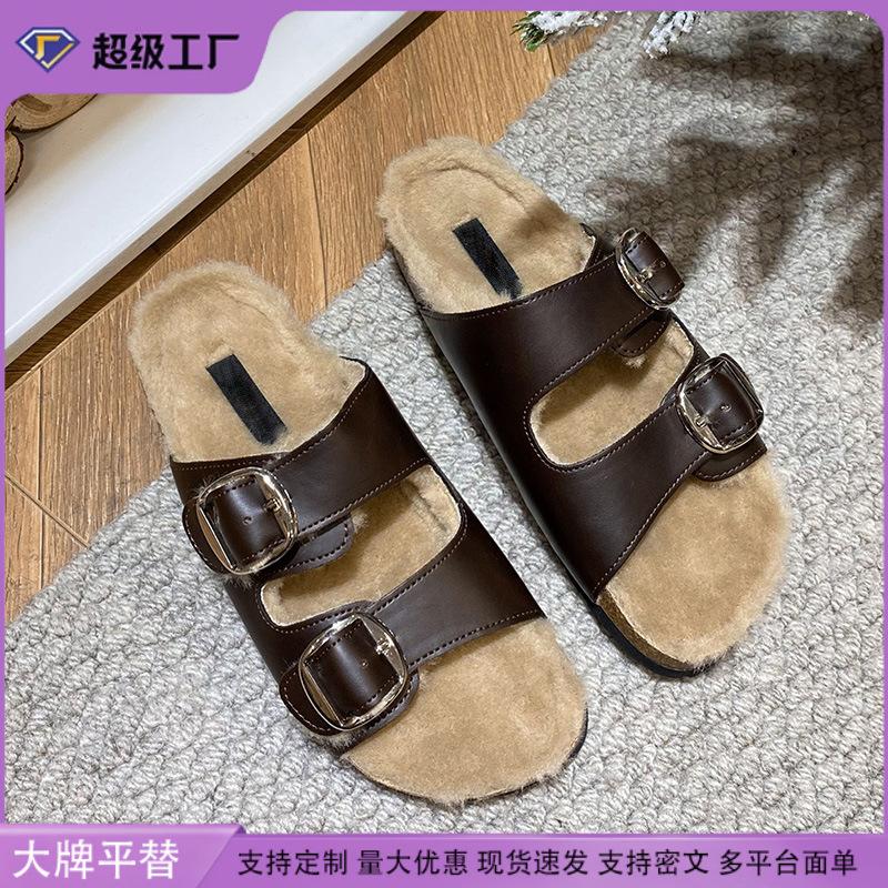 У Су Иньцзя такая же хлопковая швабра с сильным осенним смыслом~ ретро велюровые хлопковые тапочки с двойной пряжкой на толстой подошве Бокен пушистые тапочки