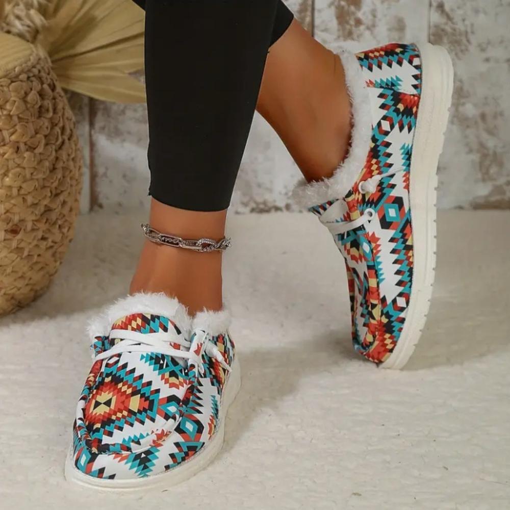 Fashion Women's Fashion Colorful Geometric Print Thickened Warm Snow Shoes Lightweight and Comfortable Outdoor Low Top Shoes