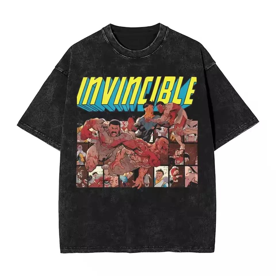 Invincible Gda Logo Graphic Tshirt Vintage Washed Superhero Anime Unisex Oversized Crew Neck Cotton Short Sleeve Tee Tops