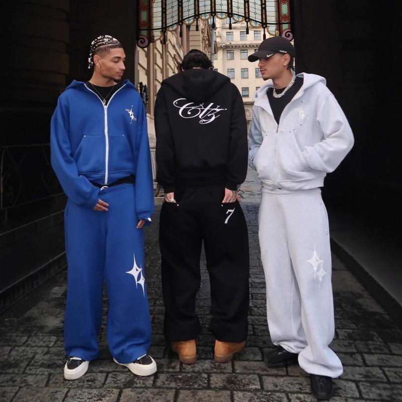 Unisex Winter Hooded Sweatshirt Pants Set Hip Hop Style Printed Oversized Casual Tracksuit Teens Adults