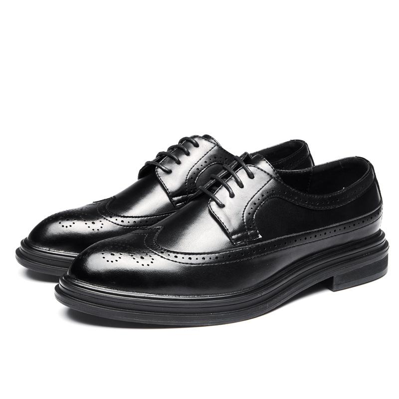 New modelMen'S Pointed Leather Shoes British Style Trend Lace-Up Retro Casual Shoes Brock Engraved Men'S Shoes 3028-X