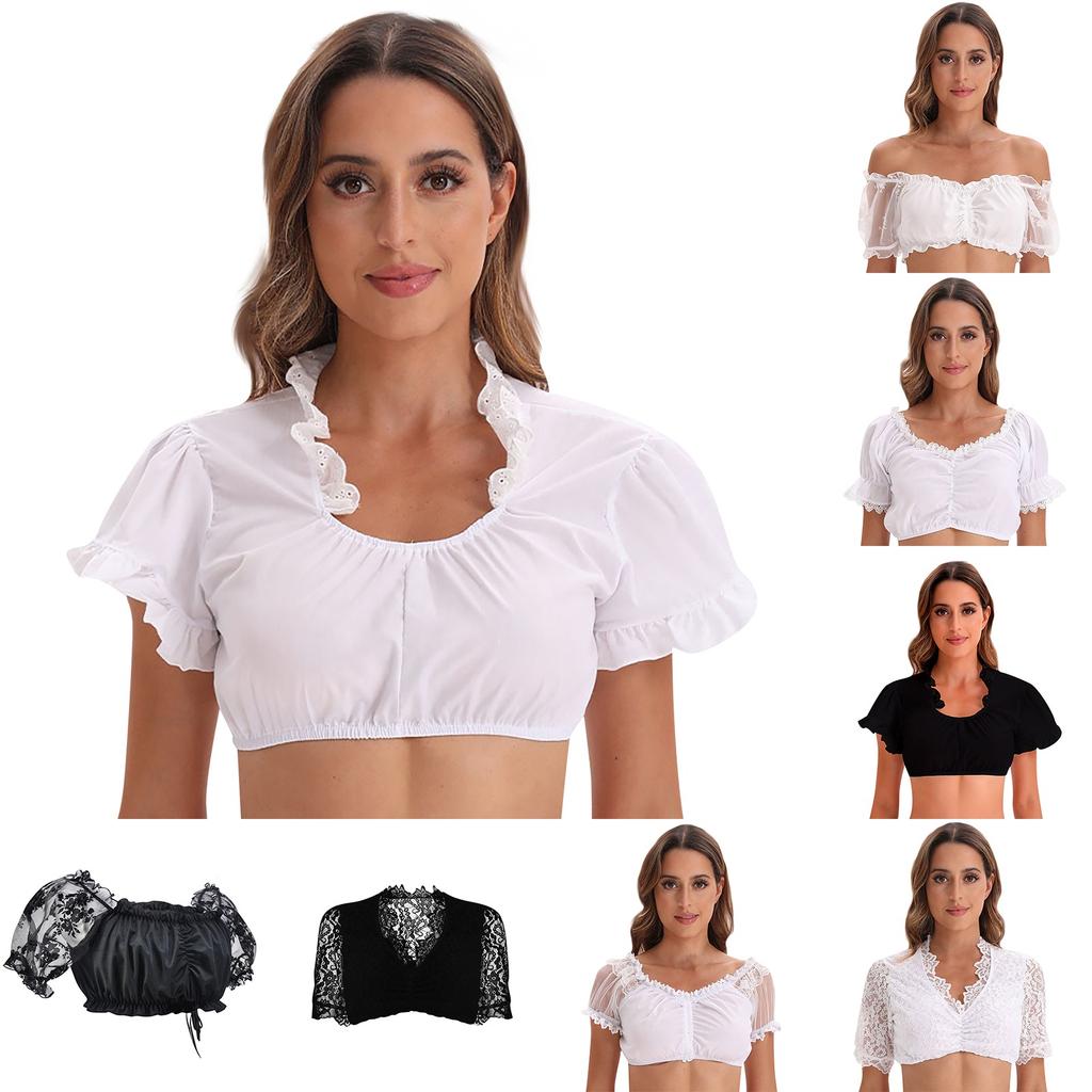 Ladies Elegant Bodysuit Black Bodysuit Lace Shirt For Oktoberfest Ladies Elegant Classical Halloween Oktoberfest Lace Panel Small Shirt Top