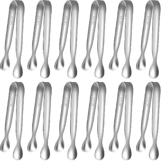 HOTEC 12-Pack Mini Sugar Tongs Stainless Steel Ice Tongs 4.3Inch Serving Tongs for Coffee Bar, Tea Party, Appetizers, Desserts, Buffet – Food-Grade