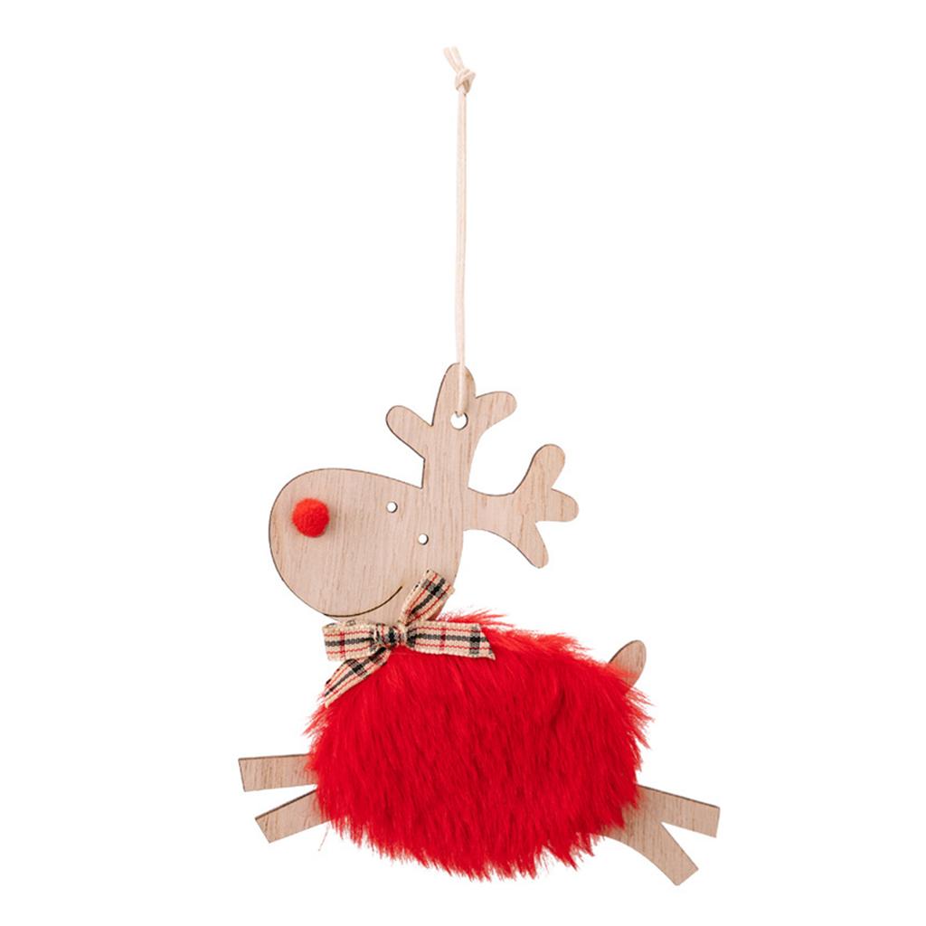 Christmas Elk Hanging Ornament Gifts Wooden Reindeer Plush Pendants Christmas Tree Decor
