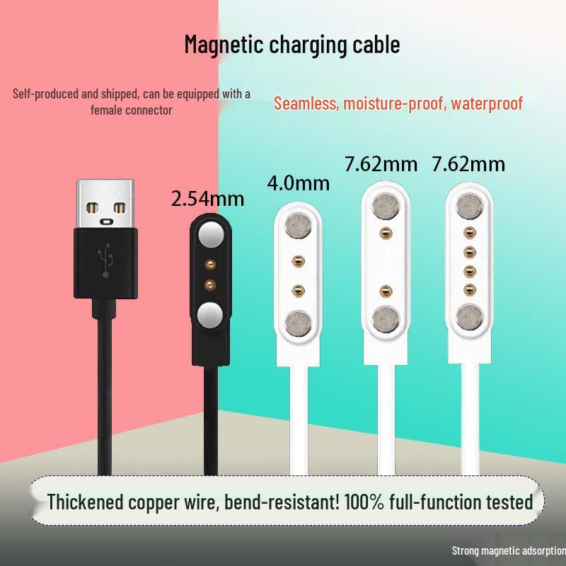 Waterproof Magnetic Charging Cable for Bluetooth Glasses with 2-Pin Contacts and Dual Magnetic Heads