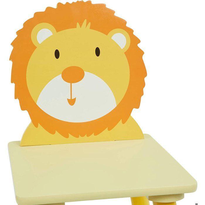 GINGER HOME Table Enfant + 2 Chaises en Bois – Thème ANIMALS – Jeu, Dessin, Repas, Apprentissage – Pour Chambre ou Crèche