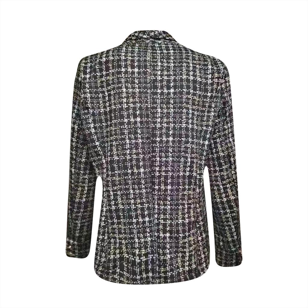 Модный женский двубортный костюм с длинными рукавами и повседневным принтом