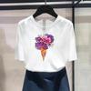 Азиатский размер - одежда с повседневным принтом, женская футболка с цветочным принтом и акварелью, сладкая женская футболка 90-х годов, женский летний топ, модная футболка с коротким рукавом и рисунком