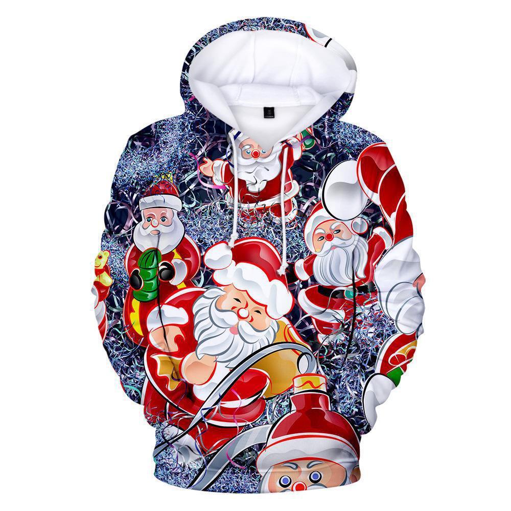 European and American Cross-border New Christmas 3D Digital Printing Men's and Women's Hooded Sweatshirt Santa Claus