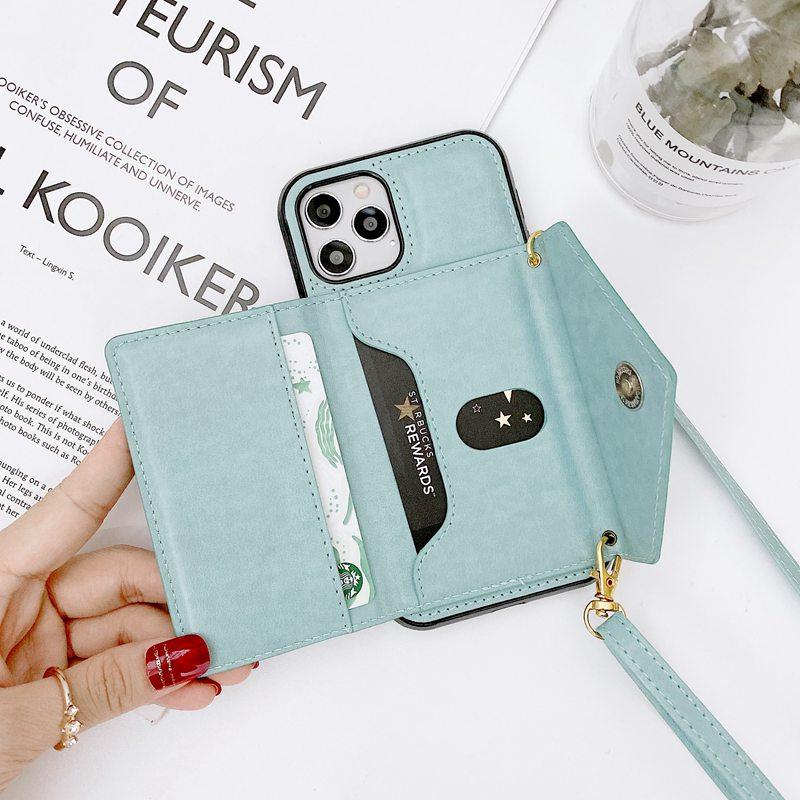 Женский модный чехол для телефона из искусственной кожи с отделениями для карт + цепочка для iPhone 6, 7, 8, 11, 12, Samsung S10 S20 A51 A71, Huawei P30 P40, подставка-держатель, задние чехлы