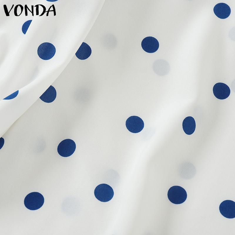 VONDA Женские осенние блузки с круглым вырезом и длинным рукавом в горошек на шнуровке