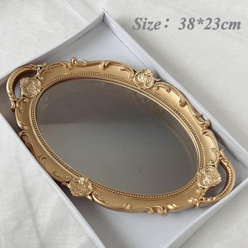 Зеркало в европейском стиле с резьбой в стиле ретро, изысканный золотой поднос для украшений, многофункциональные настенные зеркала для украшения комнаты 2025