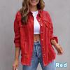 Jackets for Women Basic Distressed Ripped Fringe Denim Tops Casual Solid Color Long Sleeve Button Jean Coat