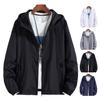 Уличная ветровка с капюшоном и длинным рукавом на молнии, спортивная куртка, сплошной цвет, дизайн с карманами, тонкая солнцезащитная одежда