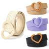 Women Heart Buckle Bohemian Waist Belt Braided Belts Straw Woven Belt Wide Waistband