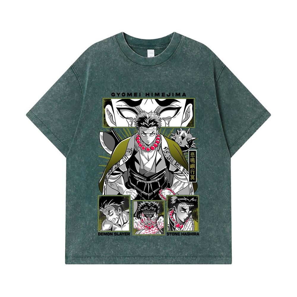 275 GSM Washed T-shirts 100% Cotton Demon Slayer V84 Gyomei Print Unisex Heavy Cotton T Shirt