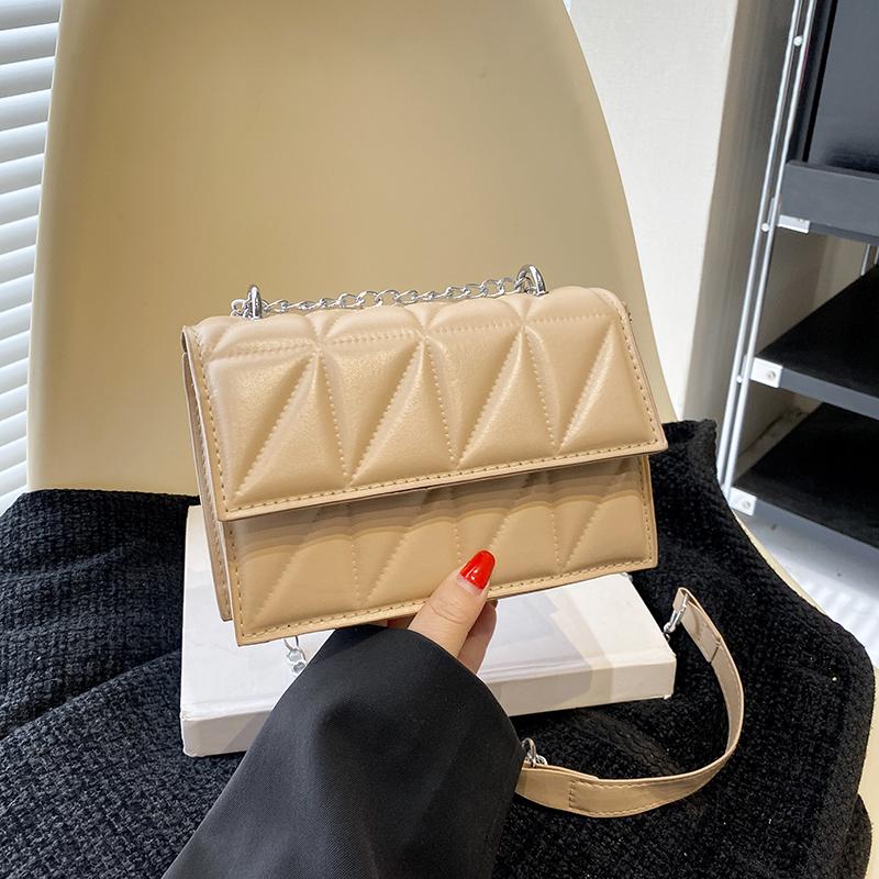 Твердые клетчатые сумки через плечо для женщин с цепочным декором, модная сумка через плечо для женщин для повседневного использования