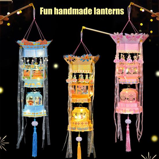 Spring Festival DIY Lantern Kit Chinese Traditional Handheld Lucky Lantern with Tassel And Ribbon Decor for Lunar New Year Wedding Birthday Decoration