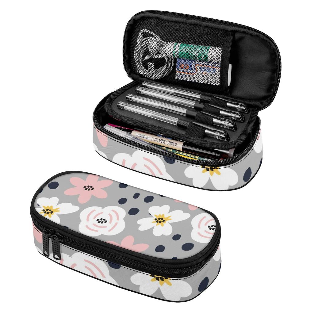 Pen Case 300D Polyester Spacious Storage Zip Around Closure with Mesh Pocket Removable Divider and Pen Slots for Everyday Study