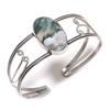 Natural Indian Moss Agate Gemstone 925 Sterling Silver Cuff Bangle Adj z5H37