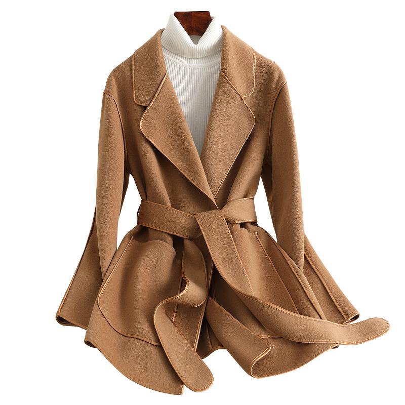 Autumn and Winter New Double-sided Cashmere Coat Women's Short Short 100% Wool Coat Women's High-end Coat