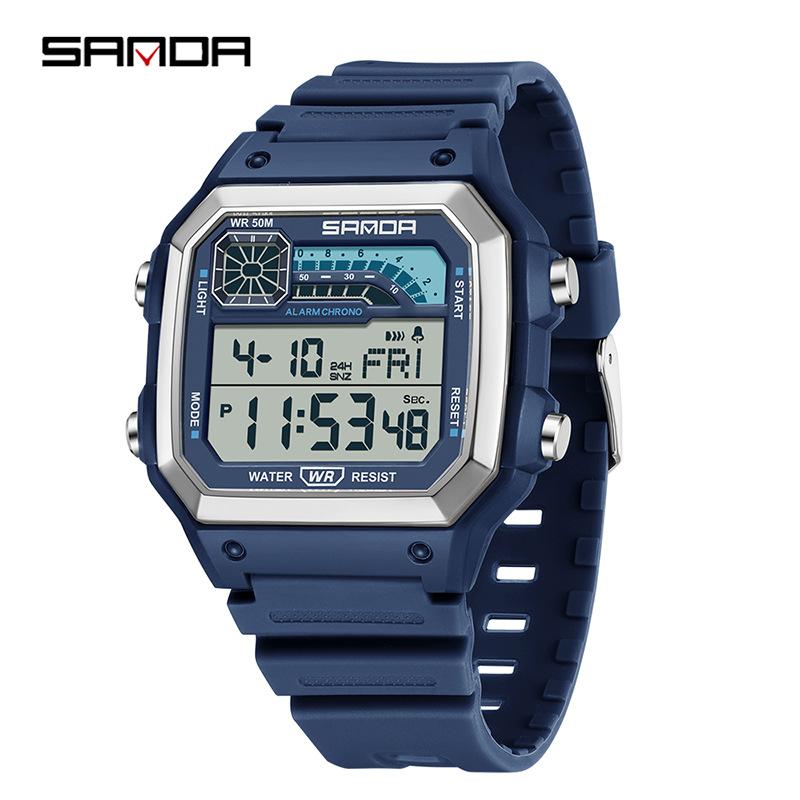 SANDA 6196 Мужские наручные часы LED Цифровые Кварцевые Двойной дисплей Новый тип Спортивные Будильник Мужские часы 50M Водонепроницаемые Мужские наручные часы
