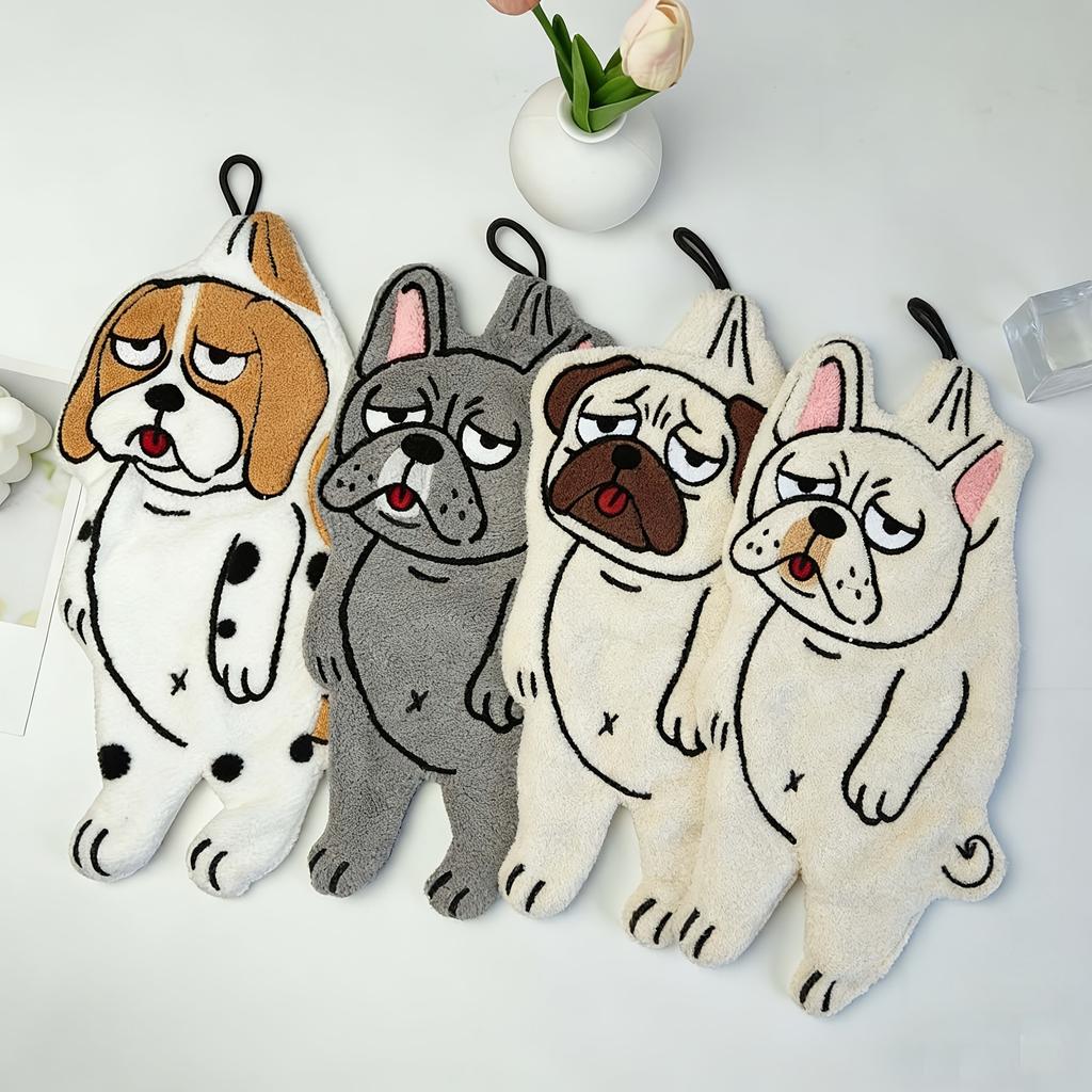 4pcs Bathroom Towels, New Creative Dog Hand Towels, For Bathroom, Kitchen, Restaurant, Kitchen Cleaning, Coral Fleece Absorbent