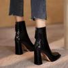 2024 New Autumn Winter Ankle Boots Women High Heel Boots Fashion Thick Heel Short Boots Square Shoes Fashion Black Shoes
