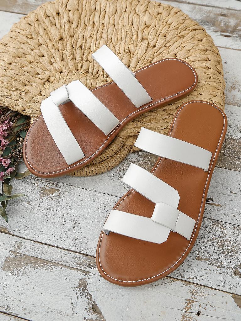 Summer Solid Color Flat Sandals Popula Open Toe Outdoor Slippers Beach Women's Shoes Plus Size