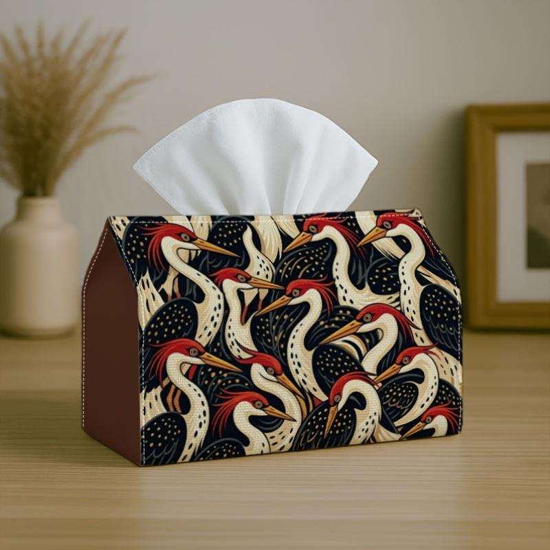 1pc Offers Two Size Options for a Contemporary Abstract Tissue Box Featuring a Heron Bird Feather Design in Blue. This Sturdy Napkin Holder Is Suitabl