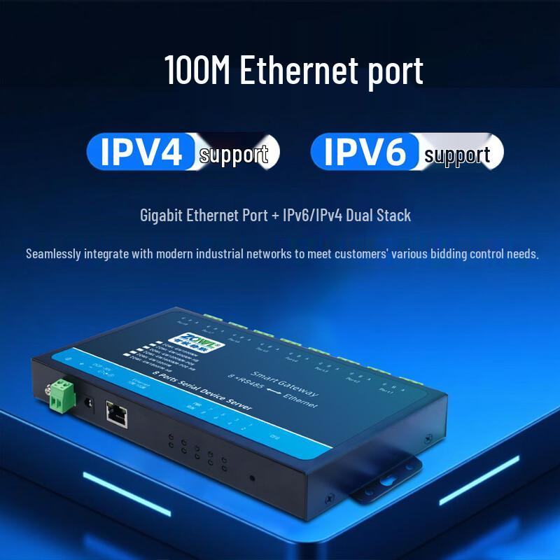 8-Port RS485 Serial to Ethernet Modbus Gateway
