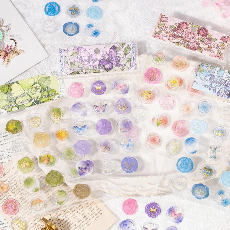 Wax Seal Stamp Seal Stickers 3D Stereo Resin Simplicity Floral Plants Leaf Decals for Scrapbooking Vintage Design Sticker Set
